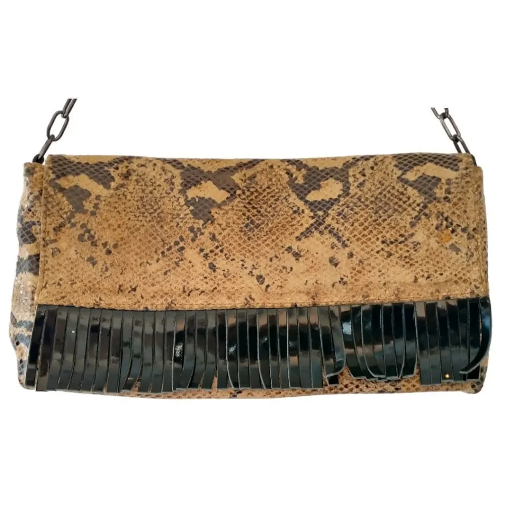 Y2K Animal Print Shoulder Bag Handbag Purse Italy Chain Fringe Leather Biker - Picture 6 of 16